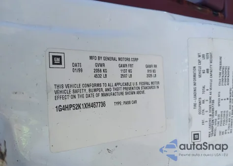 1999 Buick Lesabre Custom из США, поврежденный, VIN 1G4HP52K1XH467736